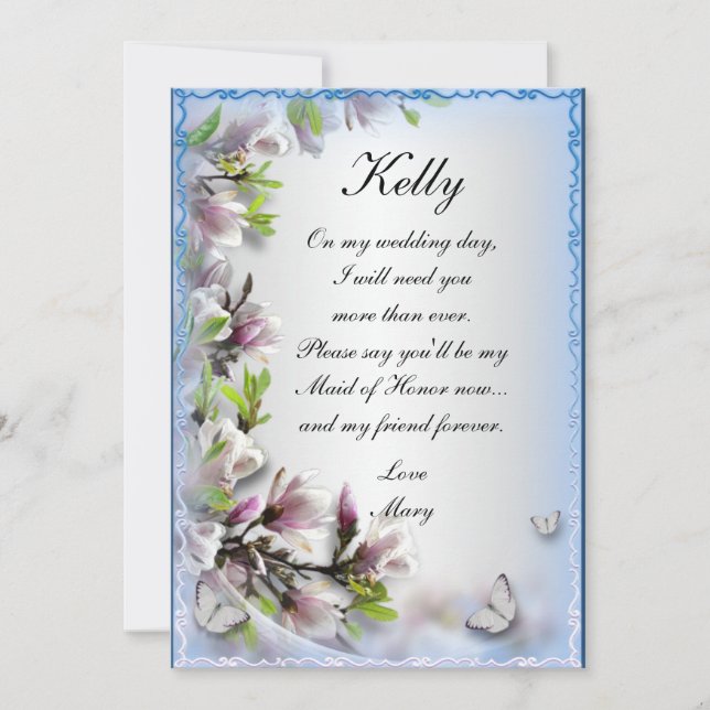 Invitation Élégant Papillon Floral Purple Maid Of Honor Card (Devant)