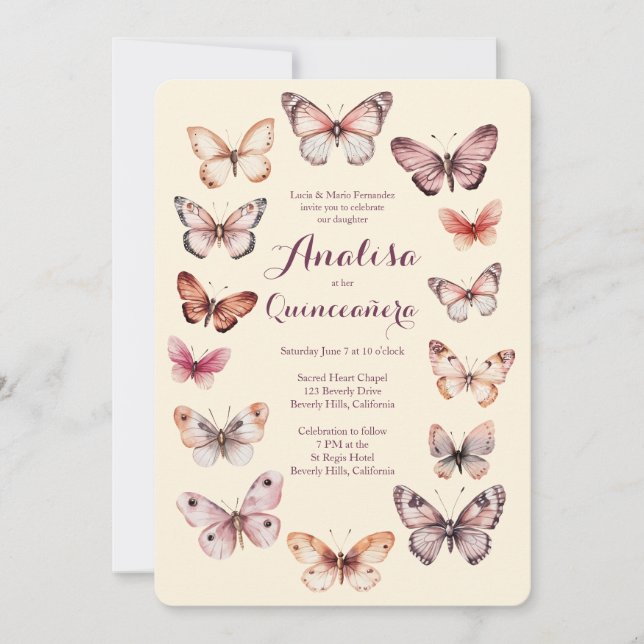 Invitation Elégant Papillons Cadre Quinceañera PERSONNALISÉ (Devant)