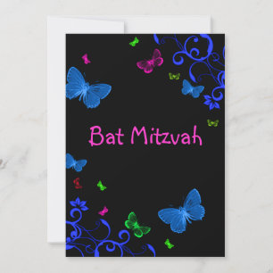 Invitation Élégant Papillons colorés, Bat mitzvah personnalis