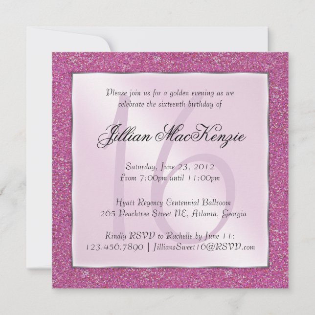 Invitation Élégant Parkling Pink Sweet 16 Parties scintillant (Devant)
