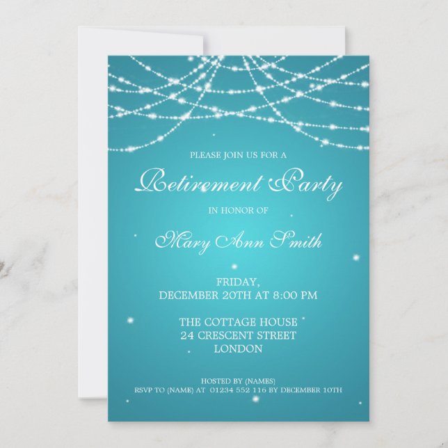 Invitation Élégant parti de retraite Chaîne d'étoiles Turquoi (Devant)