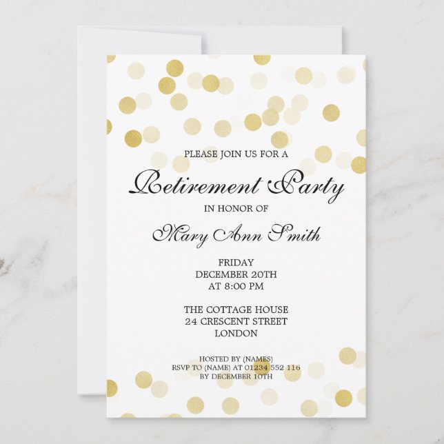 Invitation Élégant Parti de retraite Gold Foil Parties scinti (Devant)
