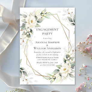 Invitation Élégant PARTI D'ENGAGEMENT Eucalyptus Roses Blanch