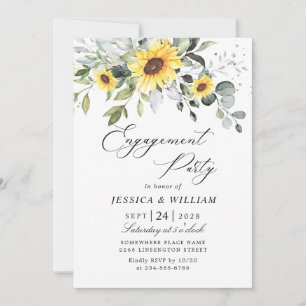Invitation Élégant PARTI D'ENGAGEMENT Eucalyptus tournesol