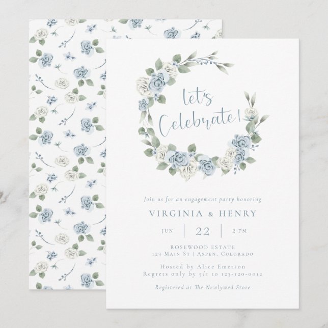 Invitation Élégant parti d'engagement floral (Devant / Derrière)