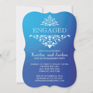 Invitation Élégant parti d'engagement florissant en bleu Vint