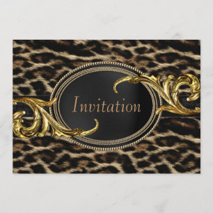 Invitation Élégant parti léopard noir et or