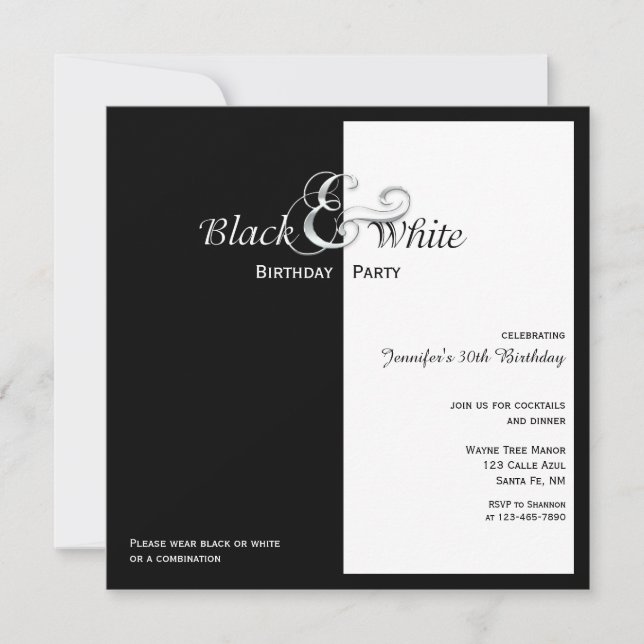 Invitation Élégant parti noir et blanc (Devant)