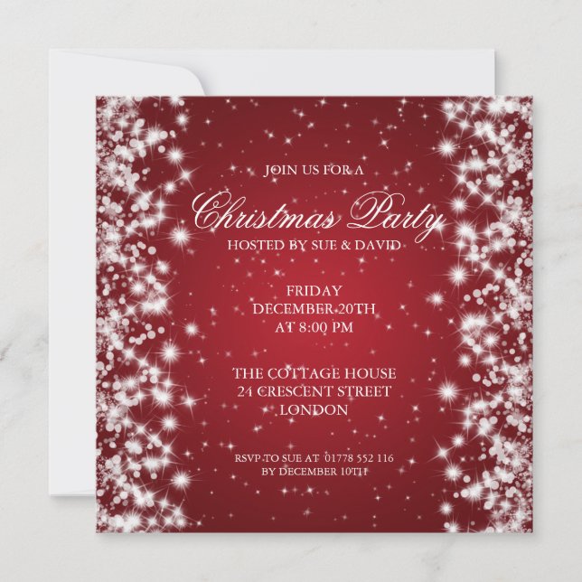 Invitation Élégant Parti Sparkle Red (Devant)