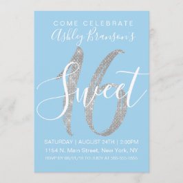 Invitation Élégant Parties scintillant d'argent bleu sucré 16