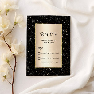 Invitation Elégant parties scintillant en or noir confetti RS