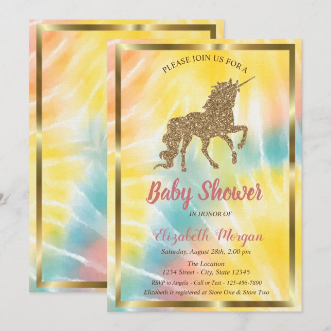 Invitation Elégant Parties scintillant or Baby shower de tein (Devant / Derrière)
