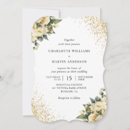 Invitation Élégant Parties scintillant or Roses ivoire Floral