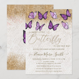 Invitation Elégant Parties scintillant or violet papillon Ba