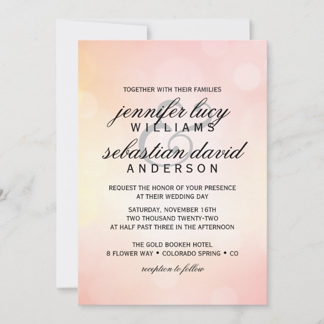 Invitation Elégant Parties scintillant rose Bokeh Mariage lég (Devant)