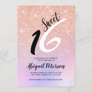 Invitation Élégant parties scintillant rose d'or sweet sixtee