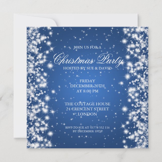 Invitation Élégant Party Sparkle Blue (Devant)