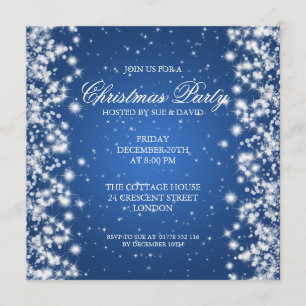 Invitation Élégant Party Sparkle Blue