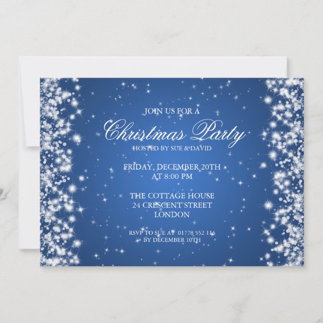 Invitation Élégant Party Sparkle Blue (Devant)