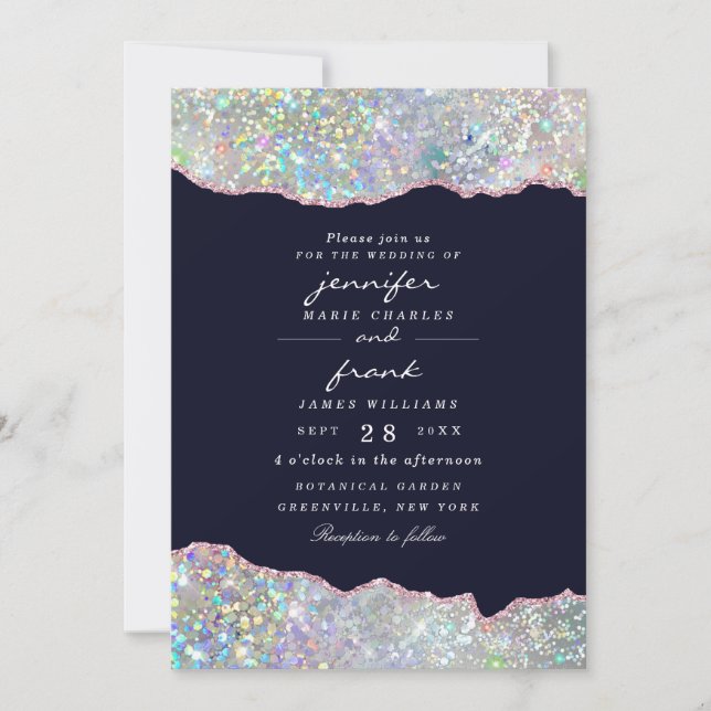 Invitation Élégant Pastel Agate Parties scintillant holograph (Devant)