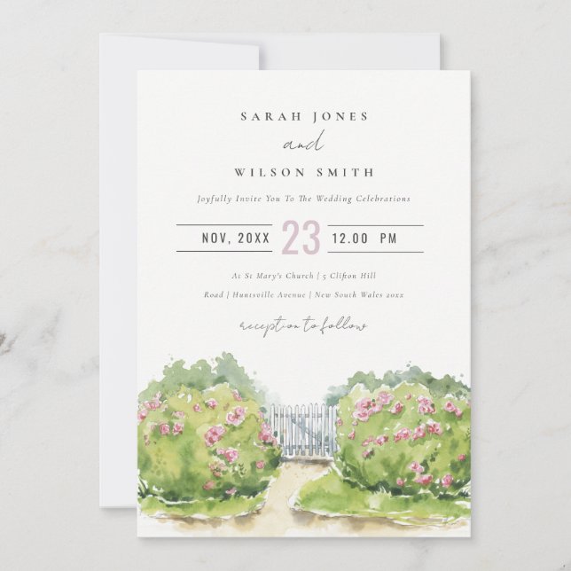 Invitation Elégant Pastel Aquarelle Cottage Jardin Mariage (Devant)