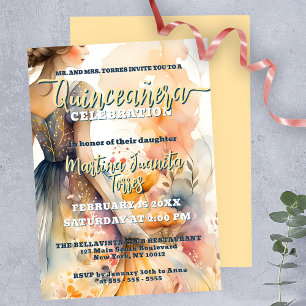 Invitation Elégant Pastel Aquarelle Quinceañera Célébration