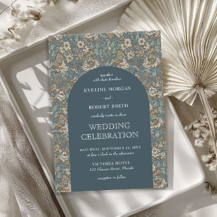 Invitation Elégant pastel bleu beige floral Art Nouveau