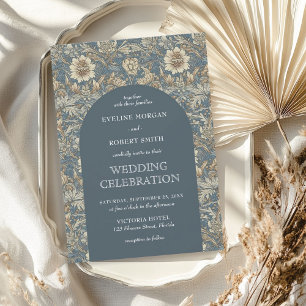 Invitation Elégant pastel bleu ivoire floral Art Nouveau