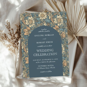 Invitation Elégant pastel bleu ivoire floral Art Nouveau