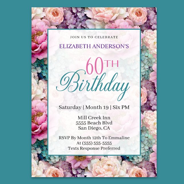 Invitation Elegant Pastel Floral Garden 60th Birthday (Créateur téléchargé)