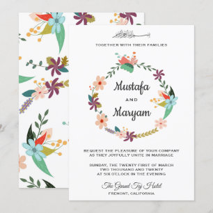 Invitation Élégant Pastel Floral Wreath Mariage islamique