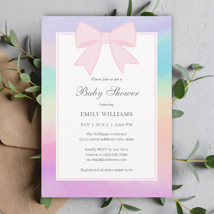 Invitation Elégant Pastel Pastel Rose Bow Girl Baby shower