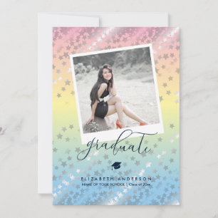 Invitation Elégant Pastel Rainbow Graduate Photo