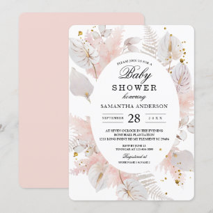 Invitation Elégant Pastel Rose Floral Frame & Gold Drops