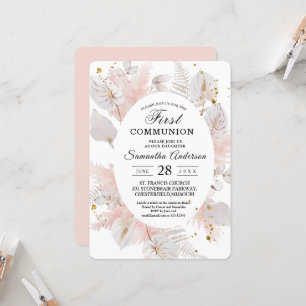 Invitation Elégant Pastel Rose Floral Frame & Gold Drops
