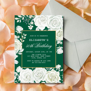 Invitation Élégant Pastel Vert Rose Blanche Floral Anniversai