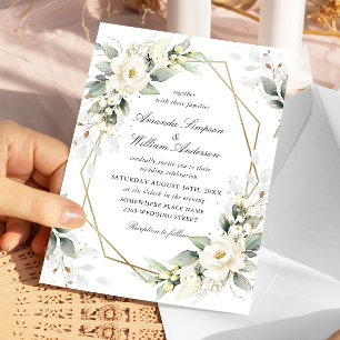Invitation Elégant Pastel White Roses Eucalyptus Mariage