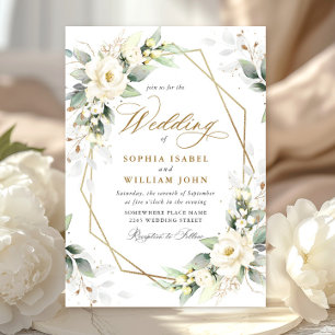 Invitation Elégant Pastel White Roses Eucalyptus Mariage