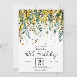 Invitation Elégant Pastels Fleurs sauvages 40e anniversaire