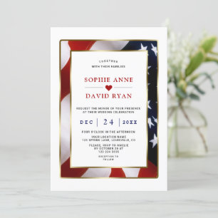 Invitation Élégant Patriotique Militaire Or USA Mariage du dr