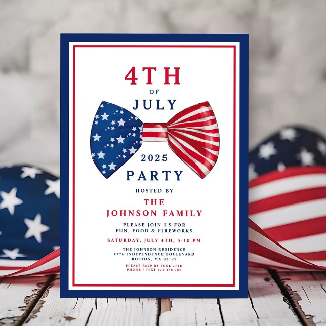 Invitation Élégant Patriotique Rouge Bleu 4 juillet (Elegant Patriotic Red White Blue 4th Of July Invitation)