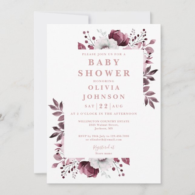 Invitation Élégant Pays Rose Floral Tout En Un Baby shower (Devant)