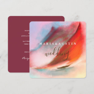 Invitation Elégant paysage aquarelle Rouge Bourgogne Mariage