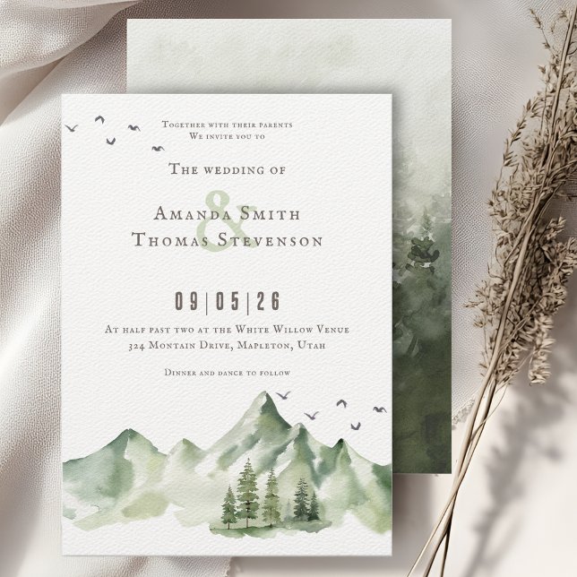 Invitation Elégant paysage serein vert montain mariage (Créateur téléchargé)
