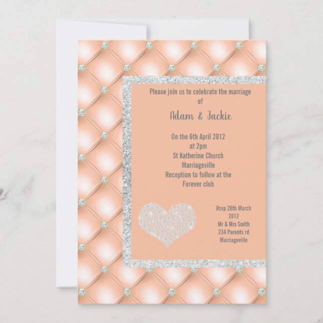 INVITATION ÉLÉGANT PEACH APRICOT MARIAGE DE DIAMONNE CARDIAQU (Devant)