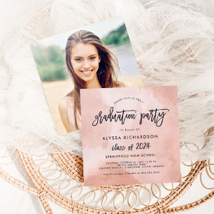 Invitation Elégant Peach Aquarelle 2024 Grad Party Photo
