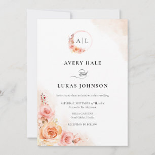 Invitation Élégant Peach Blush Floral Boho Mariage