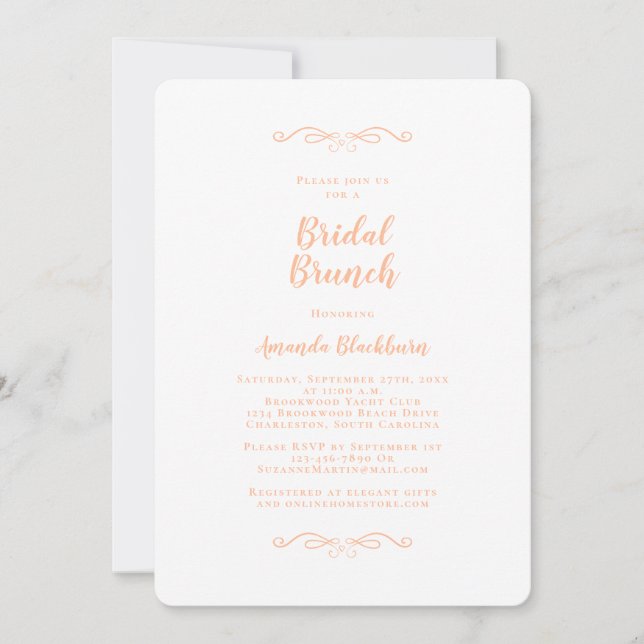 Invitation Elegant Peach Calligraphy Bridal Brunch  (Devant)