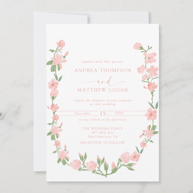 Invitation Elegant Peach Floral Botanical Wedding (Devant)