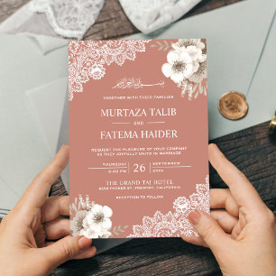 Invitation Elegant Peach Floral Lace Islamic Muslim Wedding